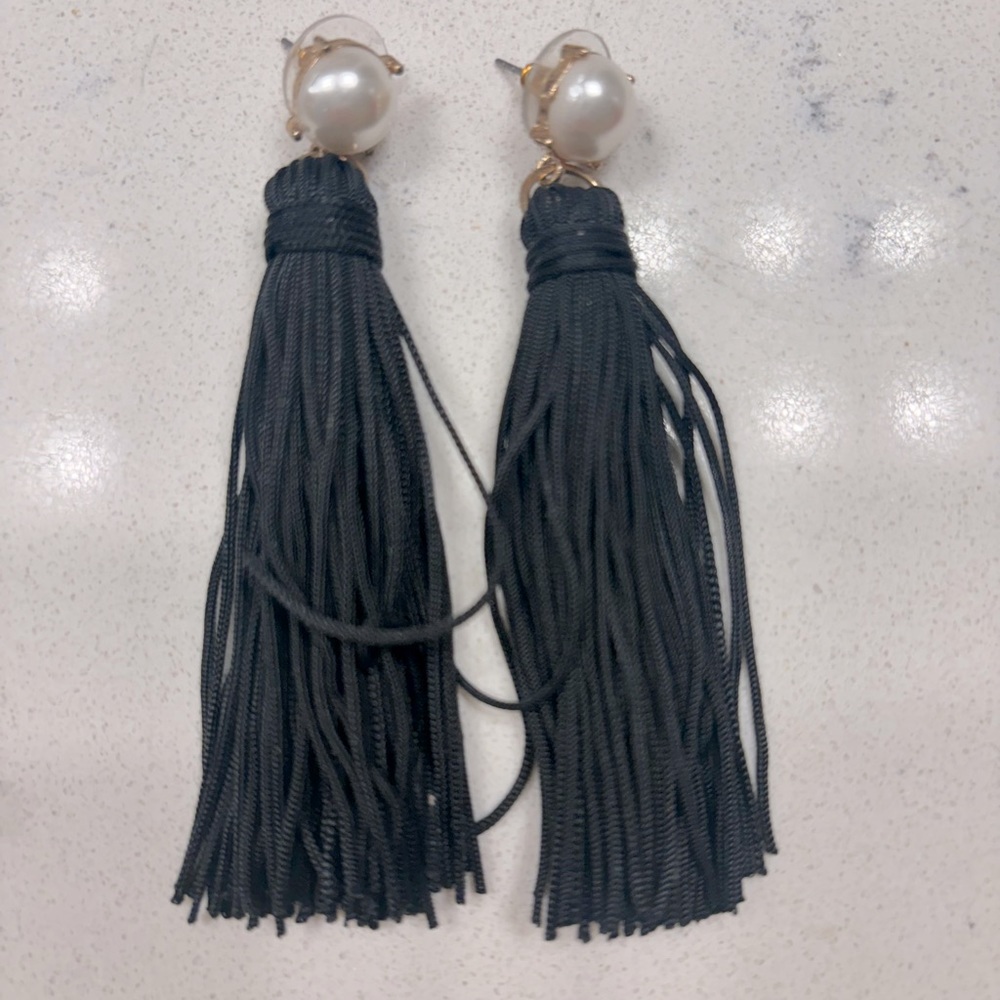 BAUBLEBAR Black Fringe w/Pearl Stud Earrings